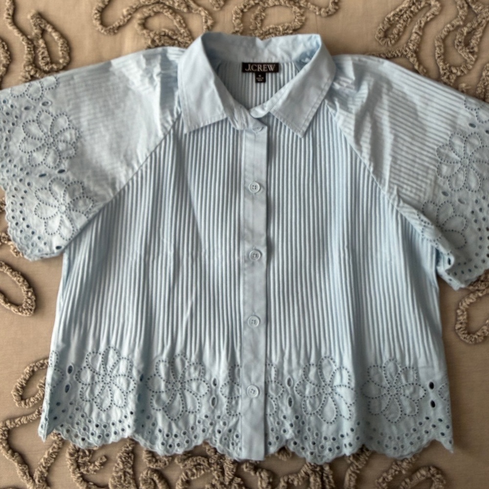 J. Crew Sky Blue Eyelet Button-Up Shirt